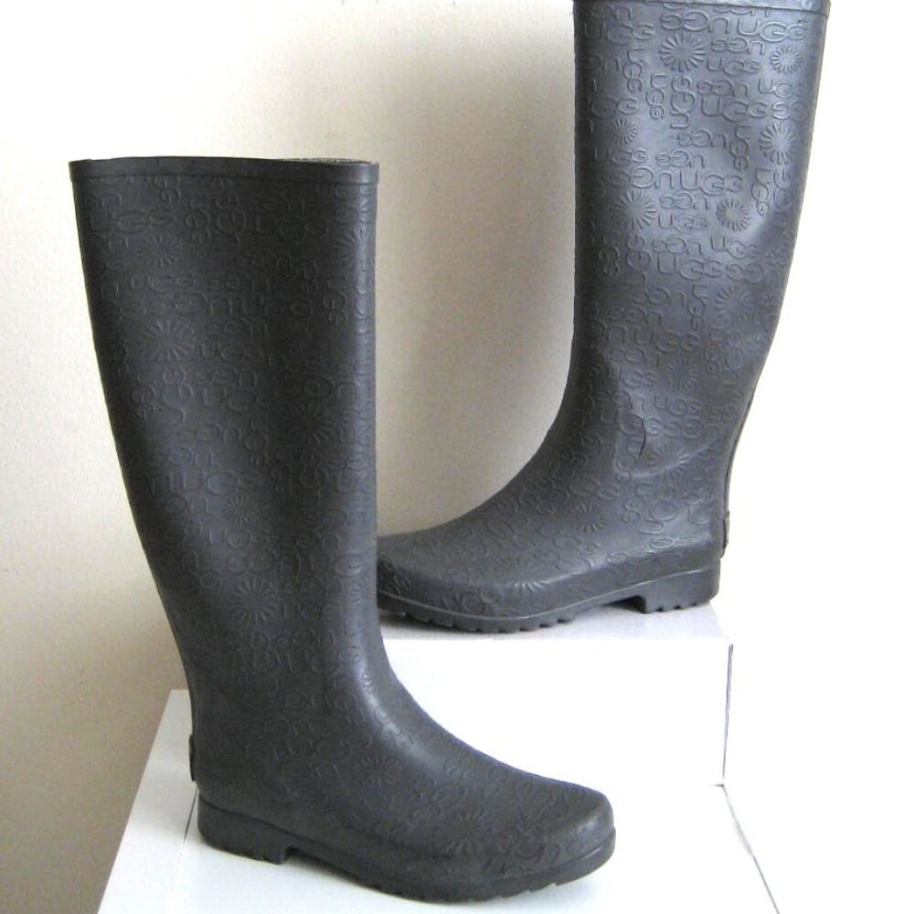UGG Wilshire Tall Embossed Rainboots #3386, Gray, Size 7